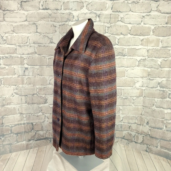 Vintage Wool Mohair  Plaid Shacket Plum Teal Orange Button Front Size 16 Grunge - Picture 7 of 11